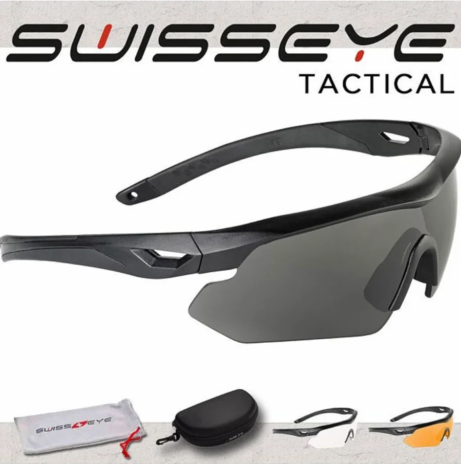 Swiss Eye Tactical balistik gözlük, koruyucu kılıf ve yedek camlarla